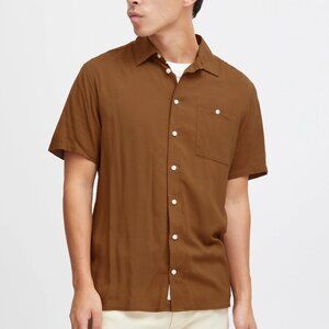 Spazio White & Beige Thick Vertical Stripe Linen Long Sleeve Button Up Shirt